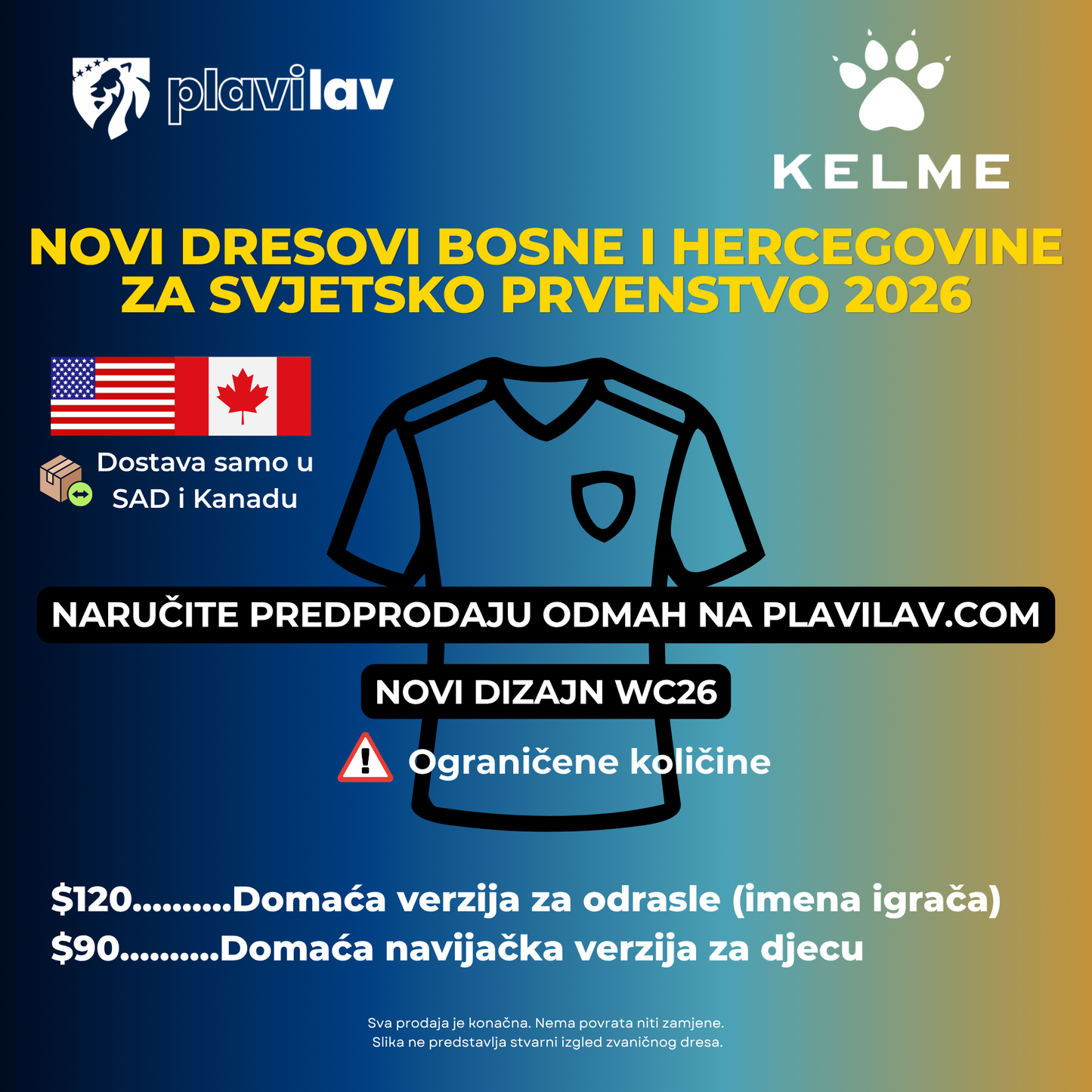 KELME BiH KIDS World Cup Jersey - Home / Fan Version